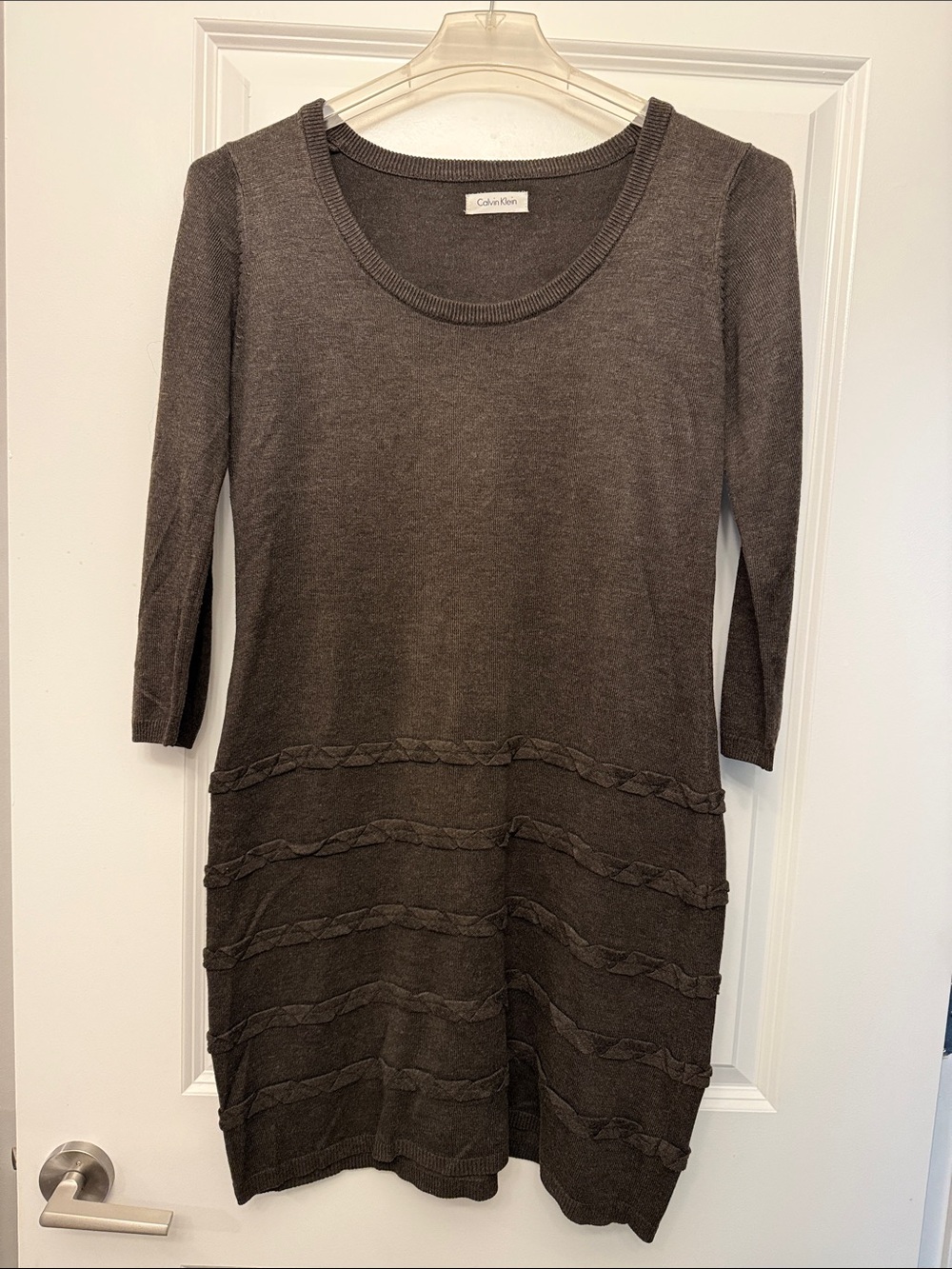 Calvin Klein Women's Dark Brown Knit Long-Sleeve Dress